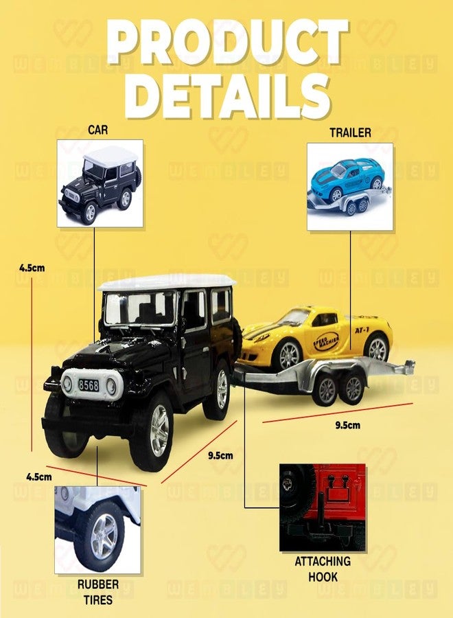 ويمبلي سيارة لعبة ويمبلي لاند كروزر مصبوبة مع مقطورة للأطفال من الجنسين، مجموعة لعب سيارة صغيرة تعمل بالسحب للخلف مع ناقلة نقل متعددة الاستخدامات عشوائية - مجموعة من قطعتين - Image 2